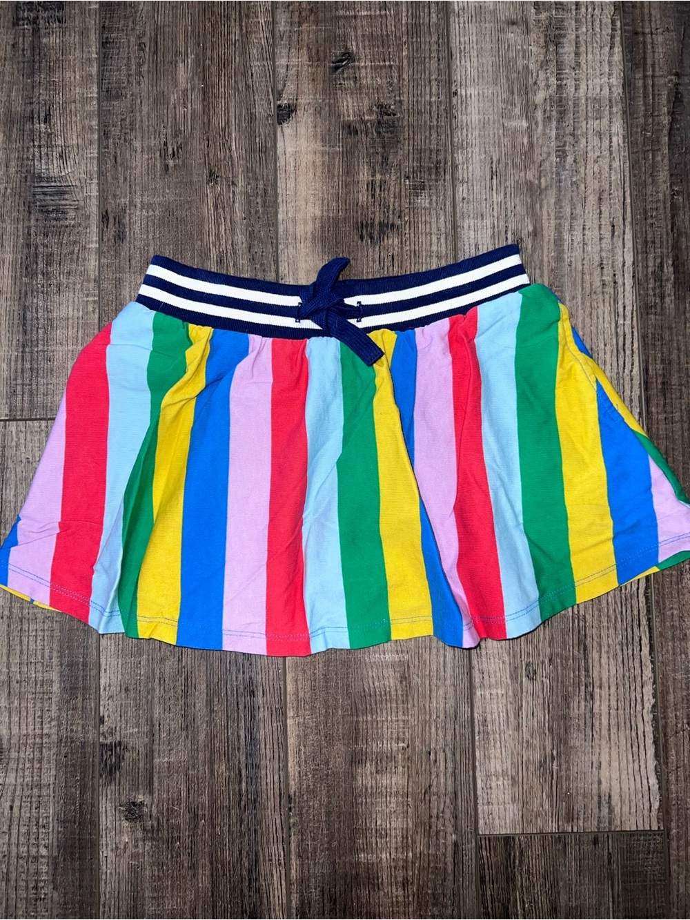 Mini Boden Rainbow Stripe Skort with Navy Waistband